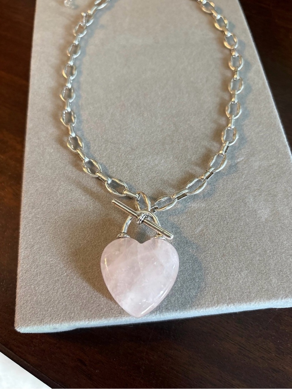 Silver Chain Necklace with Pink Heart Pendant